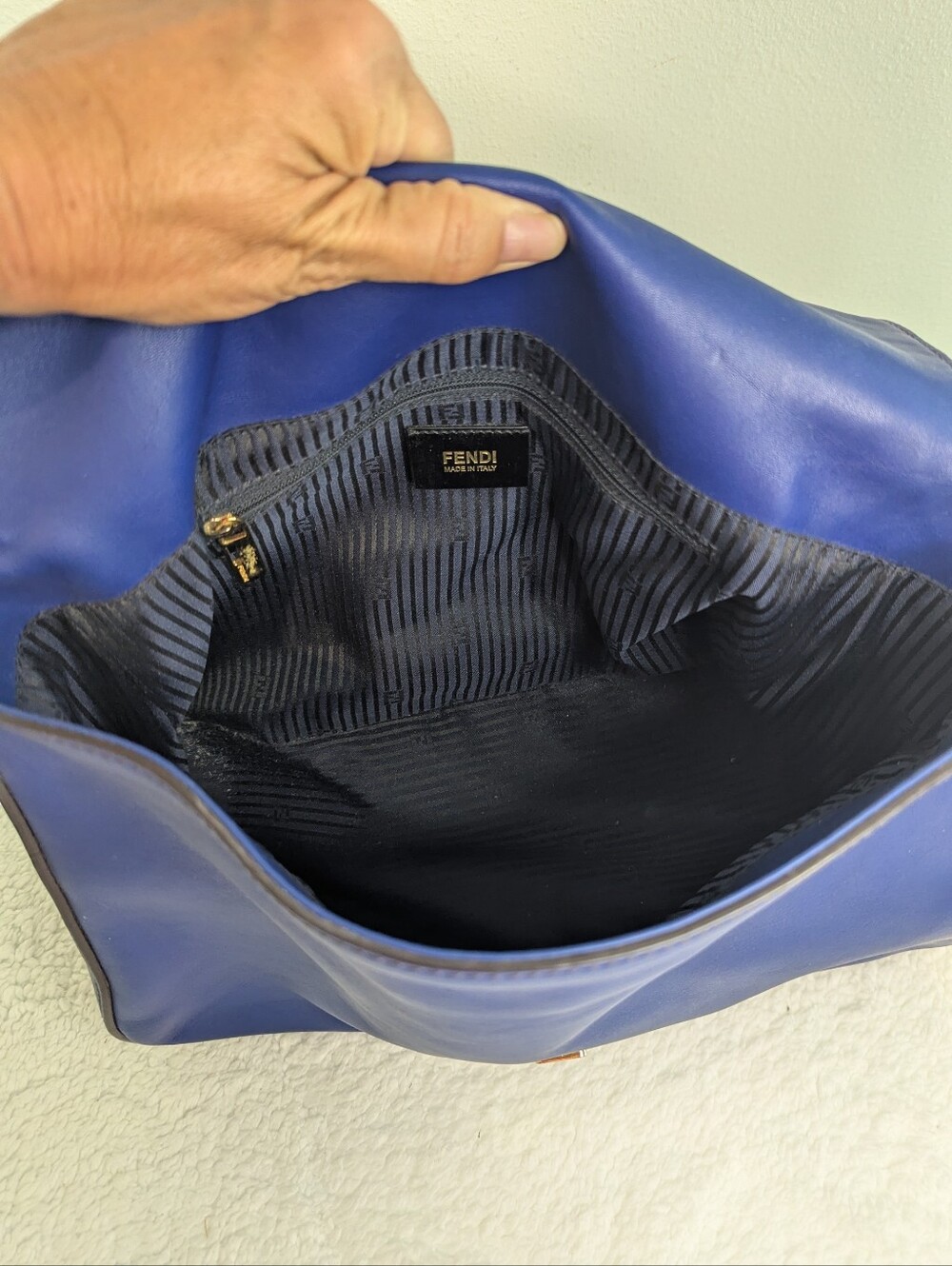 Fendi Cobalt Blue Leather Mama Forever Be Baguette Flap Shoulder Bag - Picture 14 of 16